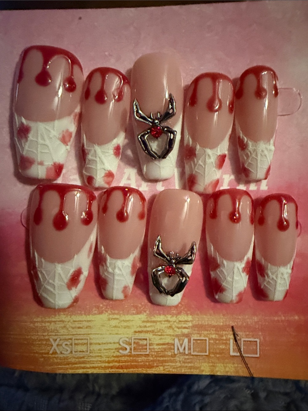 Gothic Blood Drip & Spider Web handmade Press-On Nails - Red